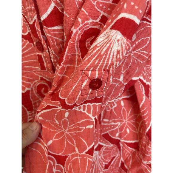 D & Co Beach Shirt Dress XL Linen Blend Tropical Beach Gauzy Lagenlook Mature - Picture 3 of 11